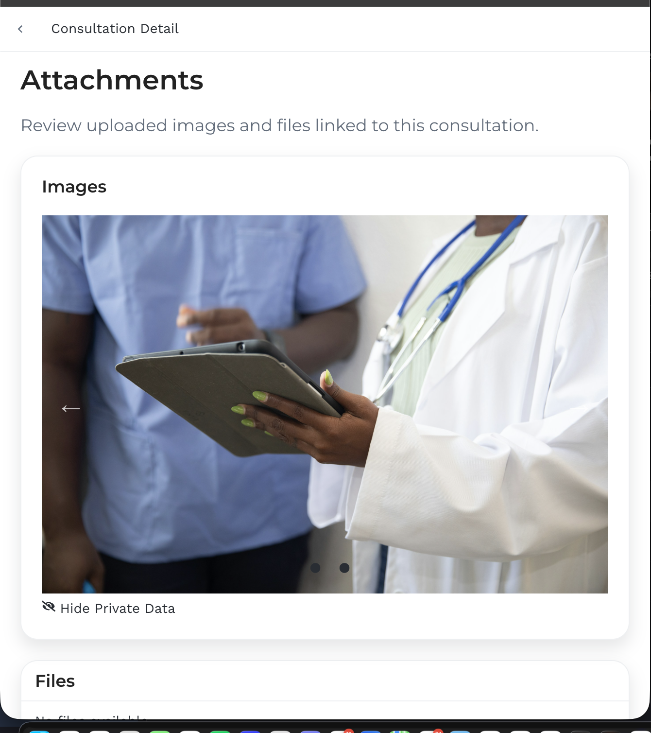 Attachment screen showing revealed Private Data images and a hide control